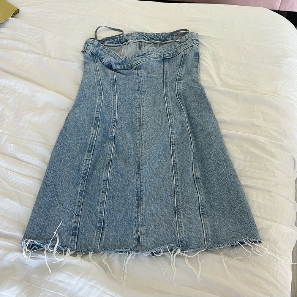 Zara Light Blue Denim Strapless Mini Dress - Picture 5 of 7